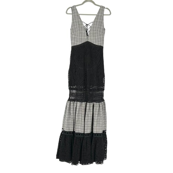 Martha Medeiros Plaid Lace Lace Up Neckline Maxi Dress - Picture 1 of 11